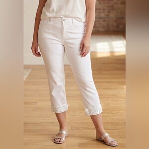 NYDJ Marilyn Straight Crop Rhinestone Cuff Jeans - White 10P